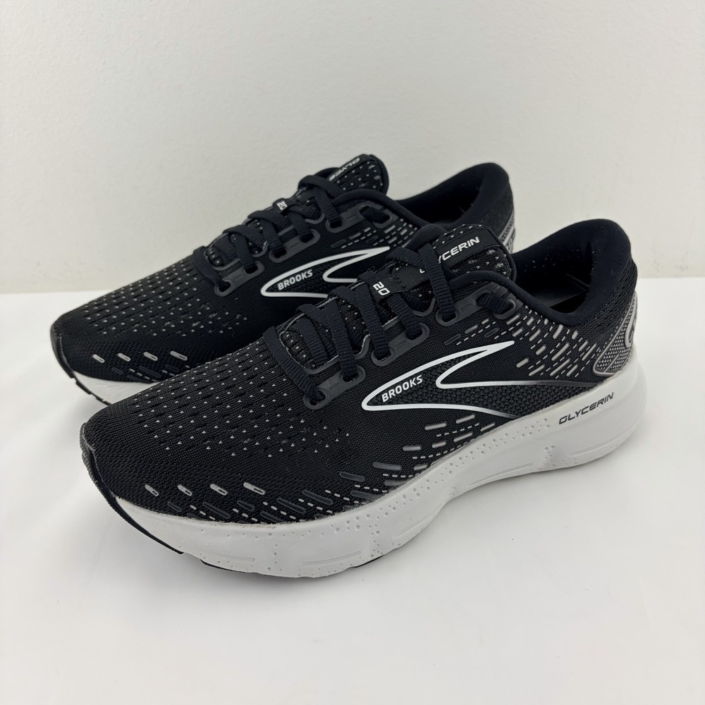 Brooks Glycerin 20 Womens 7 B Black White Alloy Running Shoes 1203691B059